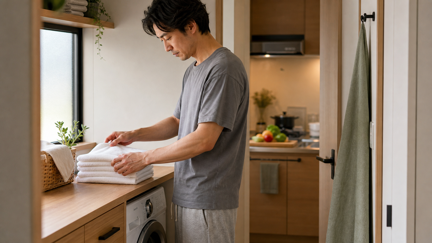 洗濯と自炊を行う長期滞在ゲストの日常