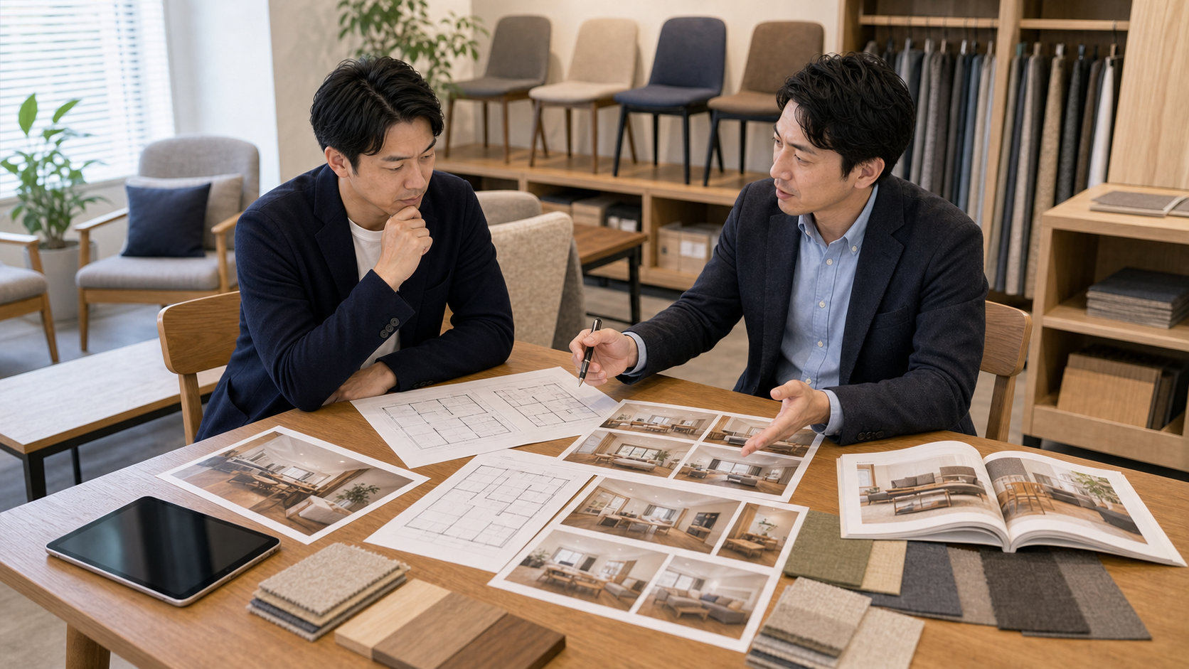 複数の民泊物件について打ち合わせるオーナーと担当者