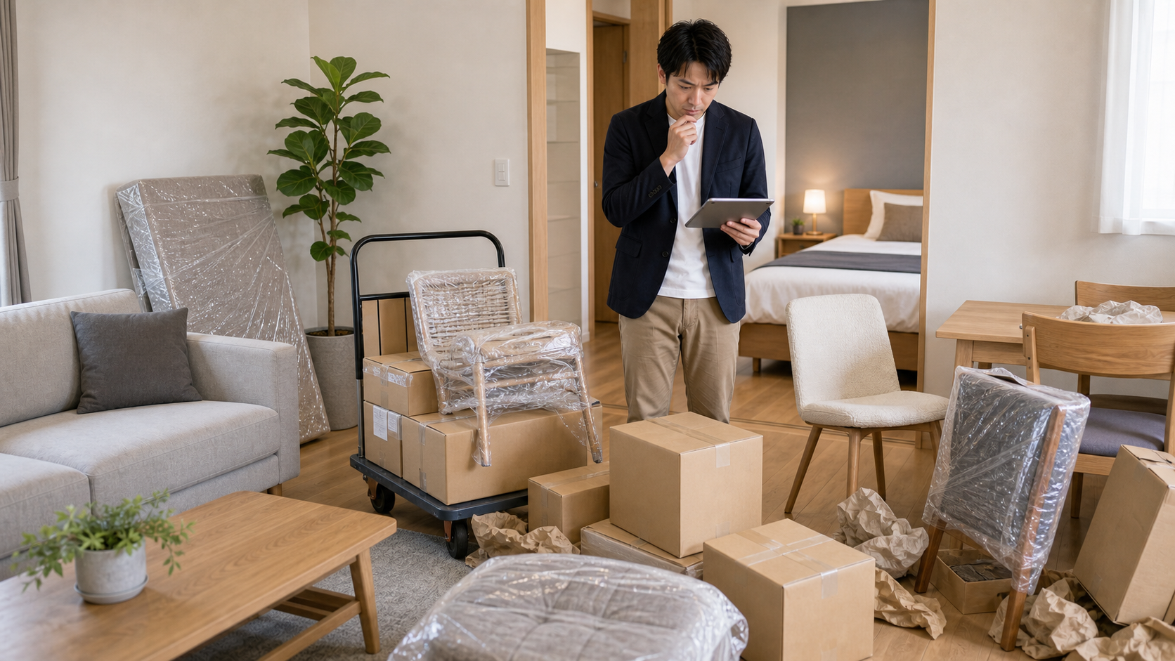 複数の民泊物件へ別々に届く家具配送
