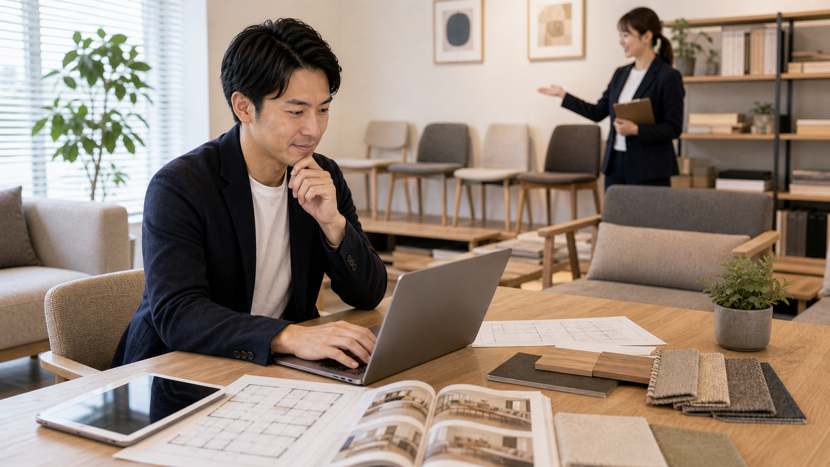 民泊家具の問い合わせから提案までを確認する相談風景