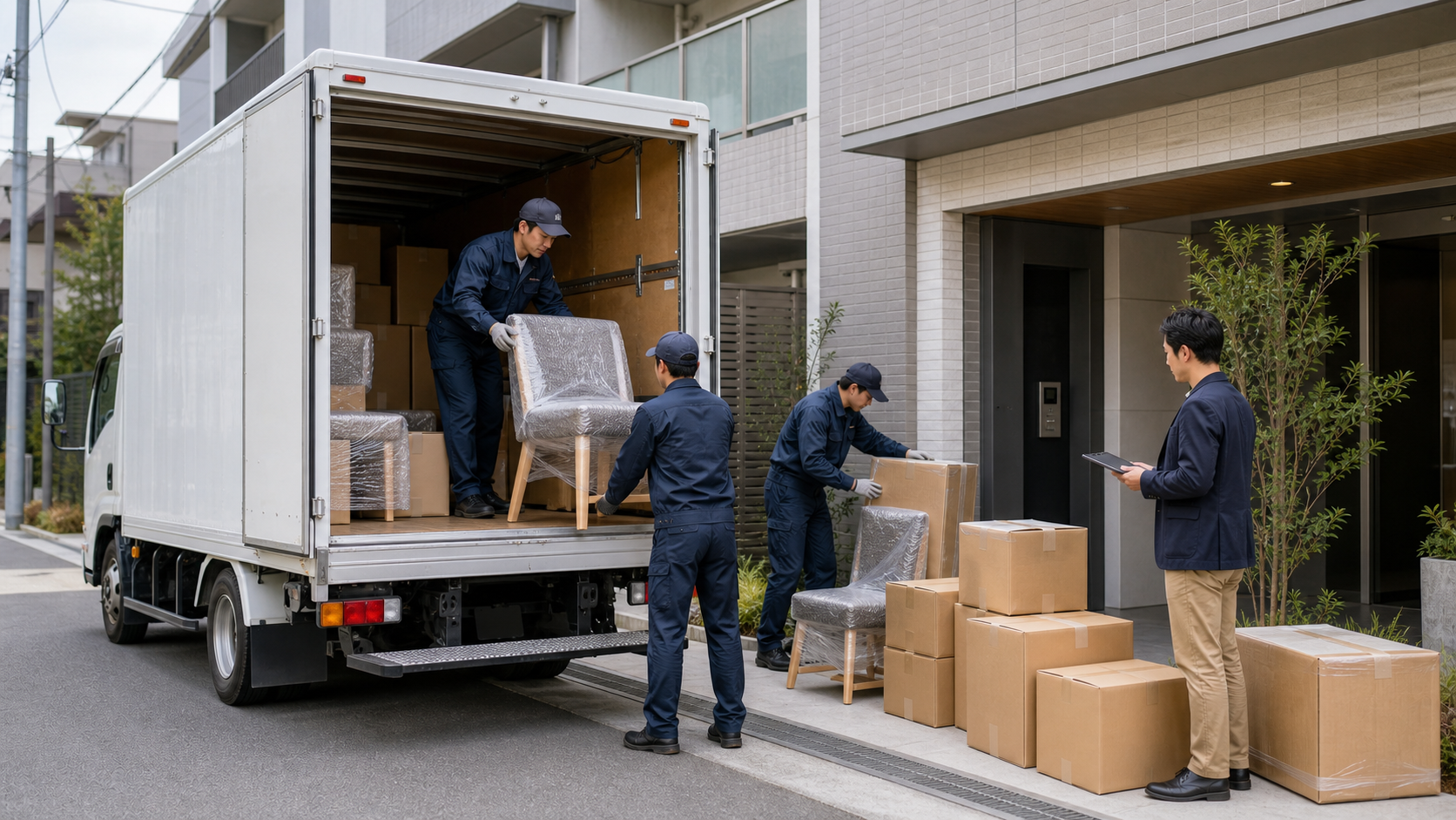 複数の民泊物件へ家具を配送するトラック