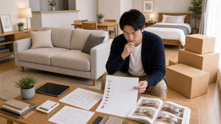 民泊開業に必要な家具を確認するオーナー