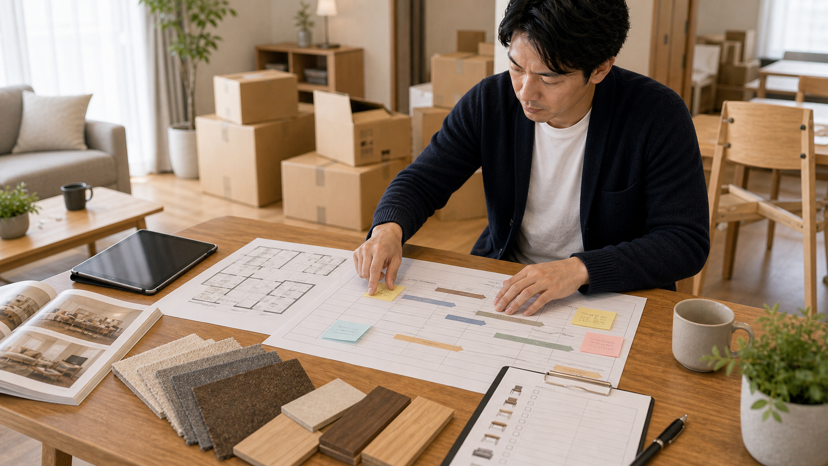 民泊開業までの家具調達スケジュールを確認するイメージ