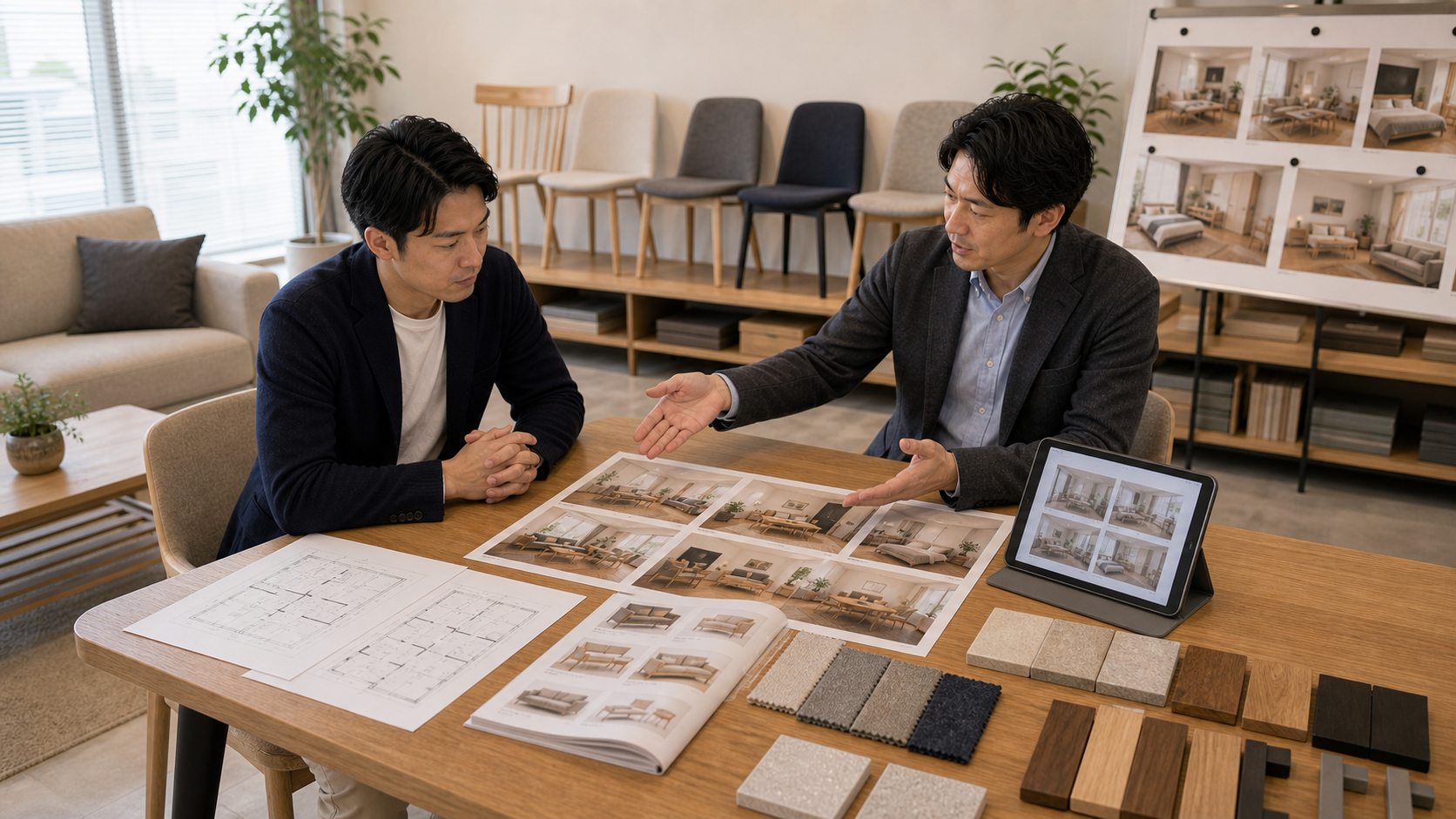 民泊物件に合わせた家具セットの提案を確認する様子