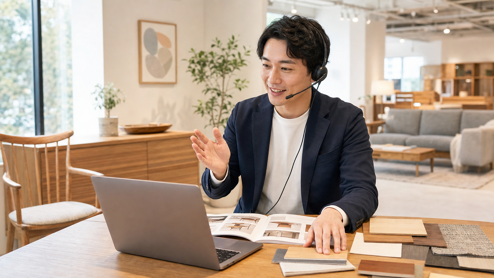 民泊家具の費用についてオンライン相談に対応する担当者