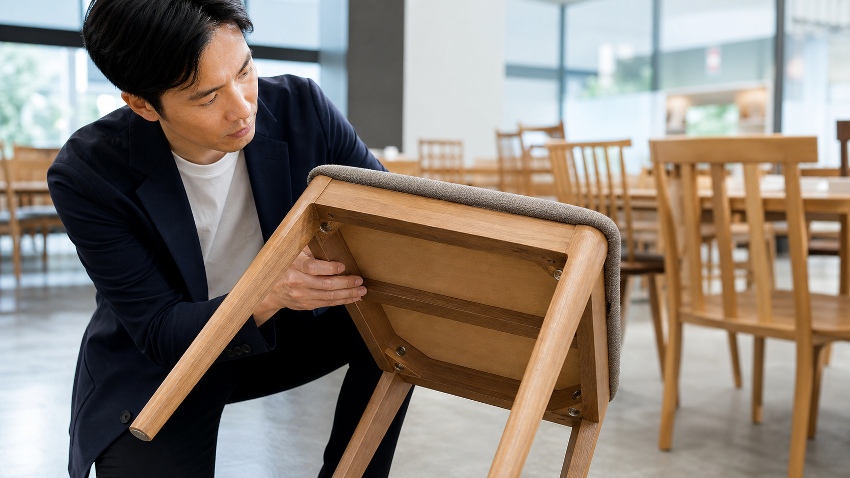 耐久性の高いダイニングチェアの脚部と接合部